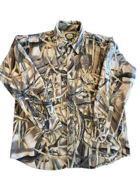 Cabela’s Camo Shirt Hunting Chamois Flannel Mens Large Wetlands Camouflage 2775